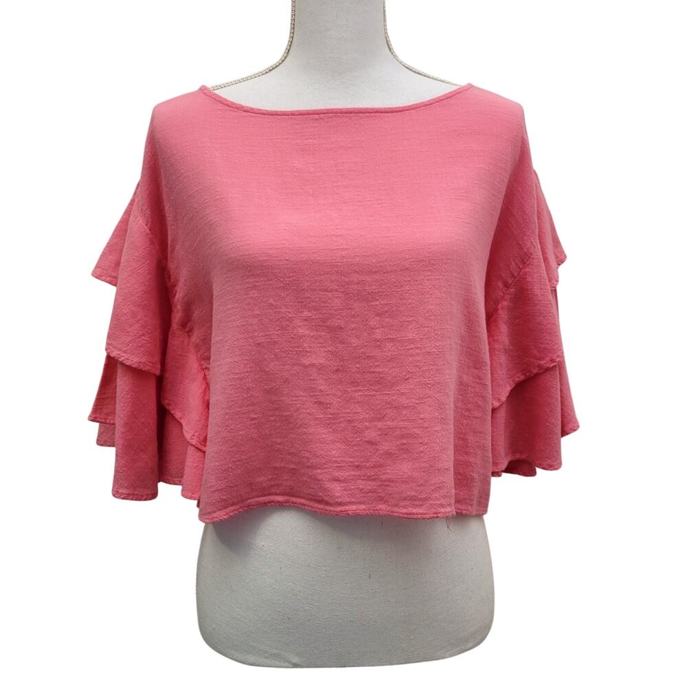 Lilka Crop Top Small Pink Flutter Sleeve